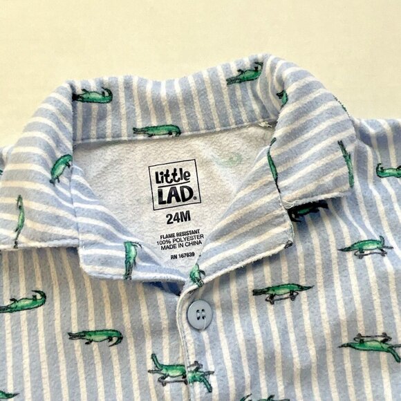 Little Lad Baby Boy Alligator Print Pajama Set Size 24 Months Button Up 2 Piece - Picture 2 of 4